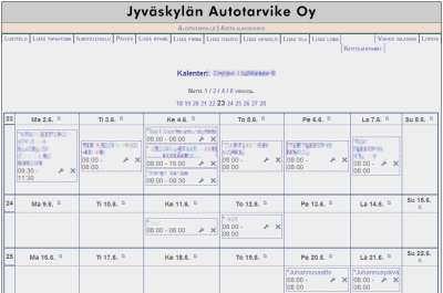 Screenshot from Company calendar