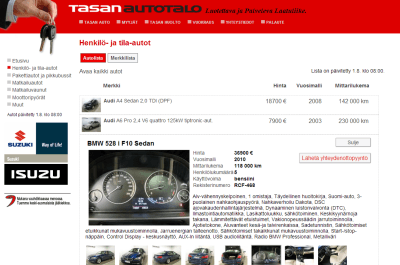 Screenshot from Tasan Autotalo Oy website